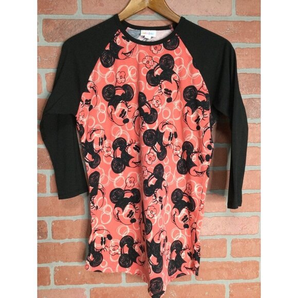 Lularoe Disney Minnie Mouse Randy Tee Shirt Crew Neck Pullover 3/4 Sleeve Small - Picture 1 of 5